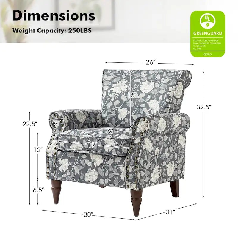 Fauteuils d'appoint traditionnels en polyester Nyctelius avec motif et garniture cloutée (lot de 2)