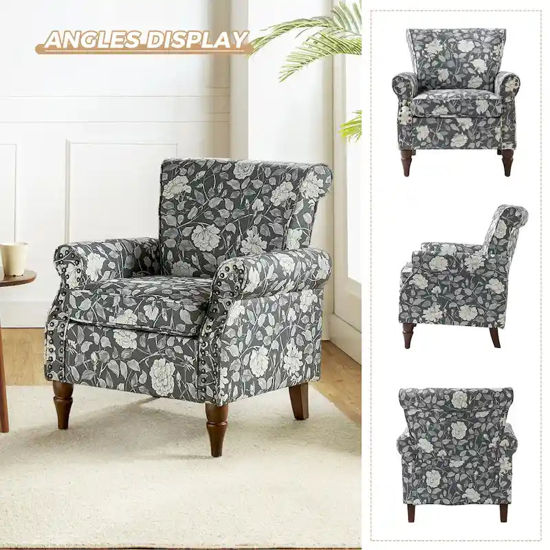 Fauteuils d'appoint traditionnels en polyester Nyctelius avec motif et garniture cloutée (lot de 2)