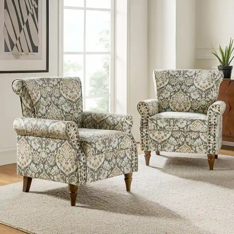 Fauteuils d'appoint traditionnels en polyester Nyctelius avec motif et garniture cloutée (lot de 2)