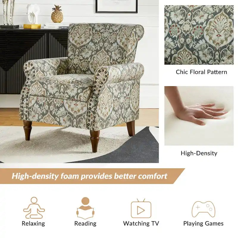 Fauteuils d'appoint traditionnels en polyester Nyctelius avec motif et garniture cloutée (lot de 2)