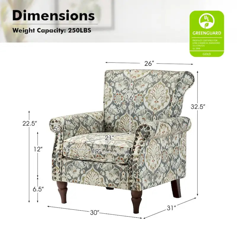 Fauteuils d'appoint traditionnels en polyester Nyctelius avec motif et garniture cloutée (lot de 2)