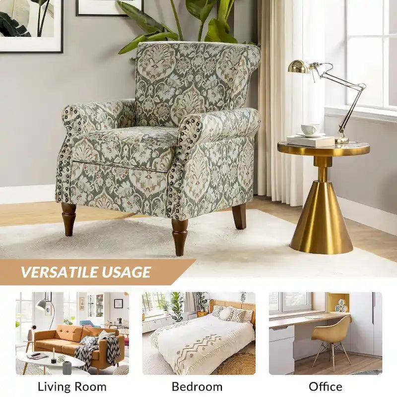 Fauteuils d'appoint traditionnels en polyester Nyctelius avec motif et garniture cloutée (lot de 2)
