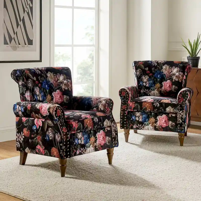Fauteuils d'appoint traditionnels en polyester Nyctelius avec motif et garniture cloutée (lot de 2)