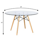 Table de salle à manger ronde moderne Dover 47 pour 4 personnes - Table classique du milieu du siècle avec plateau en verre/bois pour salon et cuisine