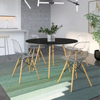 Table de salle à manger ronde moderne Dover 47 pour 4 personnes - Table classique du milieu du siècle avec plateau en verre/bois pour salon et cuisine