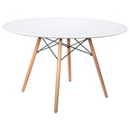 Table de salle à manger ronde moderne Dover 47 pour 4 personnes - Table classique du milieu du siècle avec plateau en verre/bois pour salon et cuisine