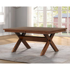 Table à manger extensible Karven Wood Trestle avec rallonge, Noisette foncée