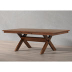Table à manger extensible Karven Wood Trestle avec rallonge, Noisette foncée