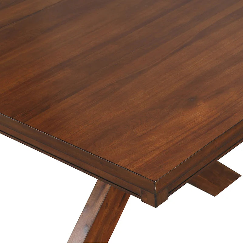 Table à manger extensible Karven Wood Trestle avec rallonge, Noisette foncée