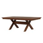 Table à manger extensible Karven Wood Trestle avec rallonge, Noisette foncée