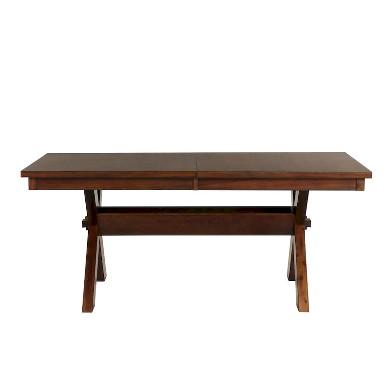 Table à manger extensible Karven Wood Trestle avec rallonge, Noisette foncée