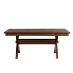 Table à manger extensible Karven Wood Trestle avec rallonge, Noisette foncée