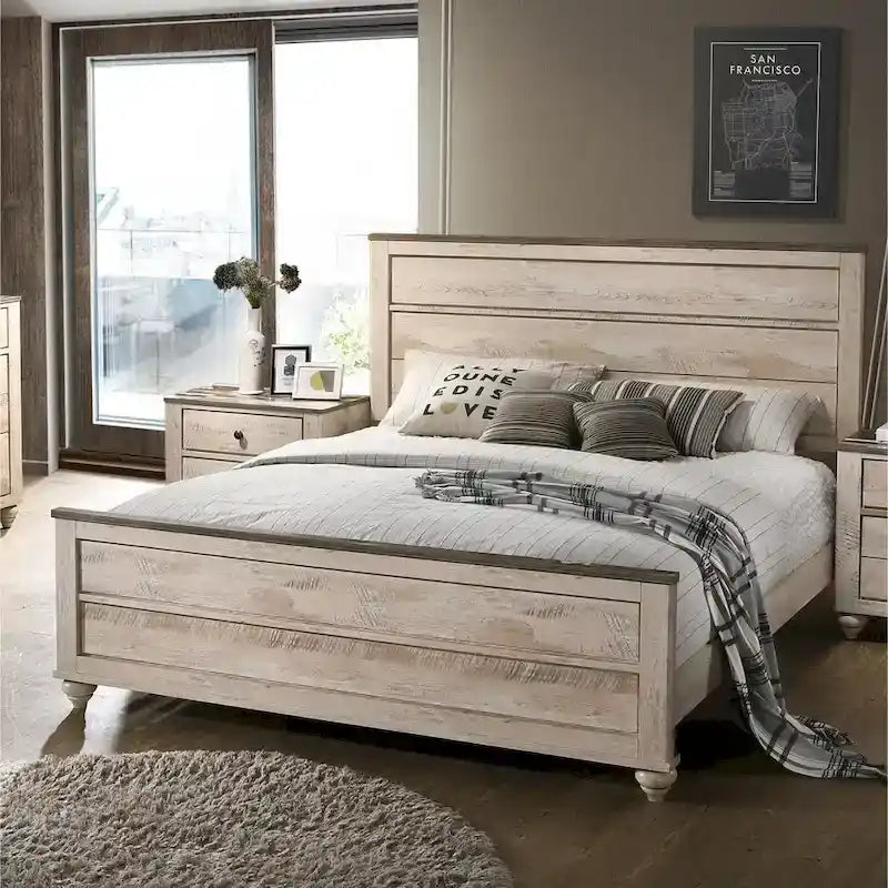 Parure de chambre contemporaine blanchie 5 pièces très grand lit Imerland
