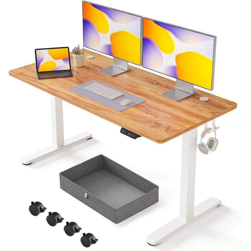 Bureau assis-debout avec tiroir, bureau électrique réglable en hauteur