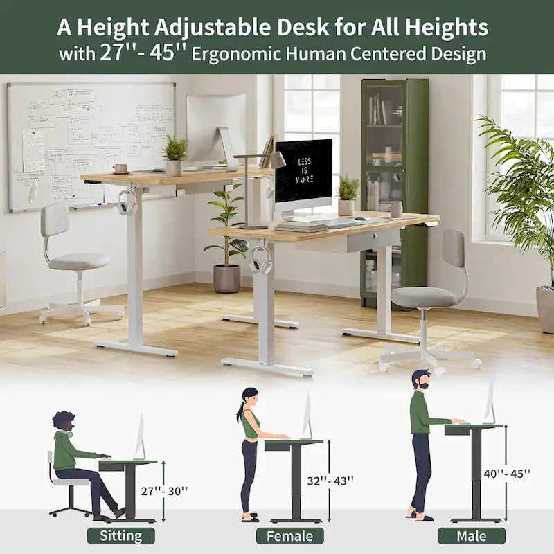 Bureau assis-debout avec tiroir, bureau électrique réglable en hauteur