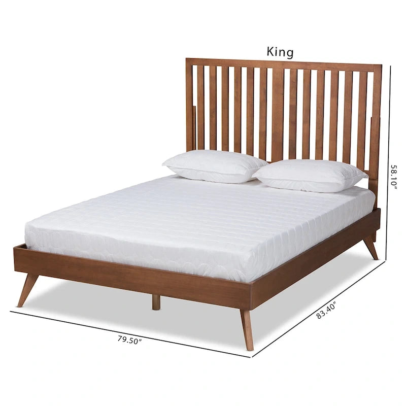 Lit plateforme en bois à finition noyer marron Saki Mid-Century Modern