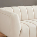 Canapé en cuir rembourré de style moderne du milieu du siècle Clovis de couleur crème