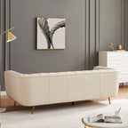 Canapé en cuir rembourré de style moderne du milieu du siècle Clovis de couleur crème