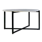 Table basse ronde Ivy de 30 pouces avec plateau en marbre et cadre en métal, blanc et noir