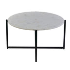 Table basse ronde Ivy de 30 pouces avec plateau en marbre et cadre en métal, blanc et noir