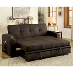 Canapé futon de rangement capitonné en tissu marron de transition