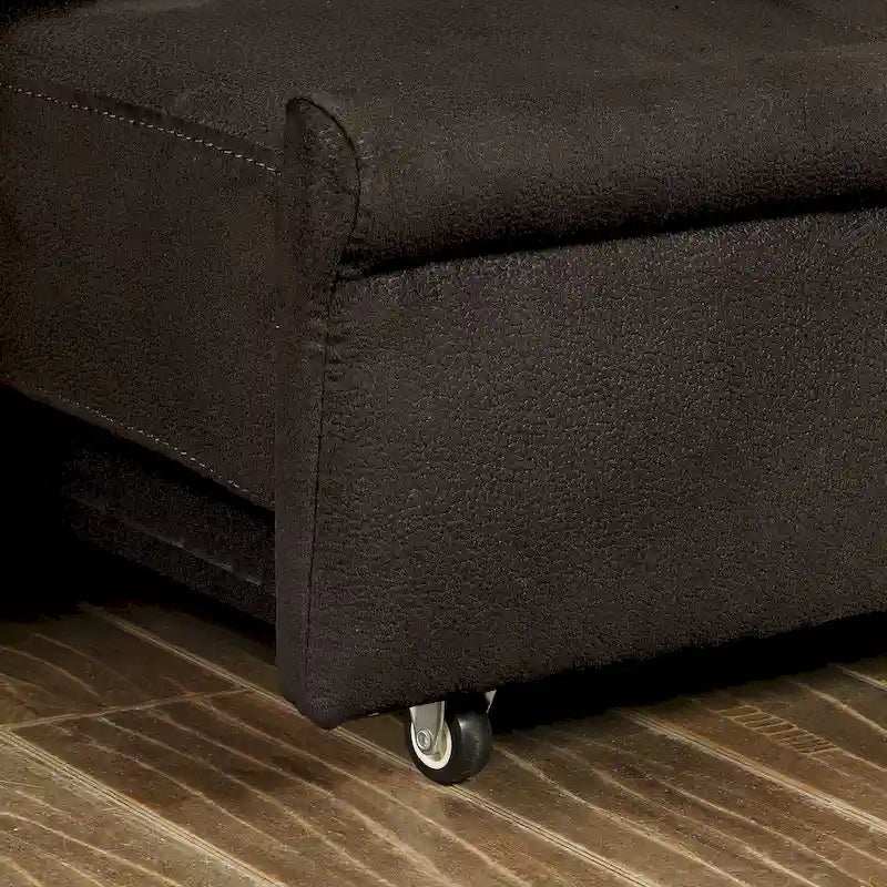 Canapé futon de rangement capitonné en tissu marron de transition