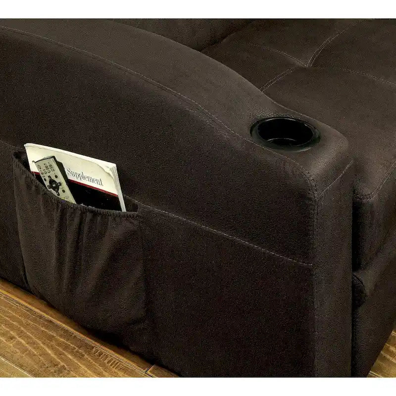 Canapé futon de rangement capitonné en tissu marron de transition
