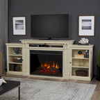 Meuble TV avec cheminée électrique Tracey 84 Blanc vieilli