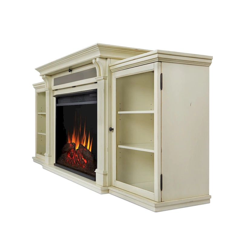 Meuble TV avec cheminée électrique Tracey 84 Blanc vieilli