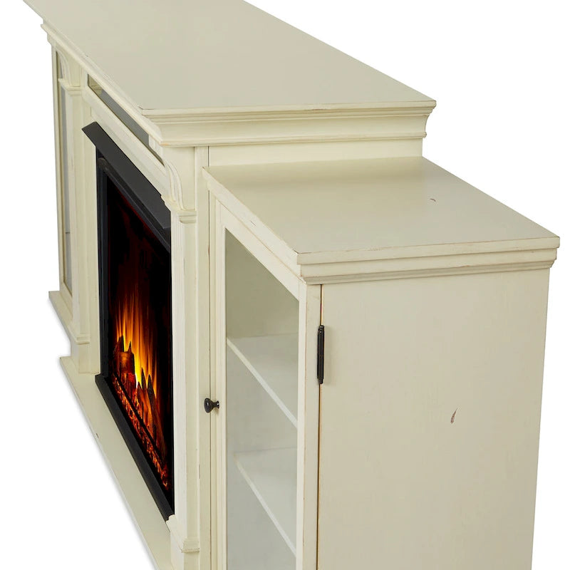 Meuble TV avec cheminée électrique Tracey 84 Blanc vieilli