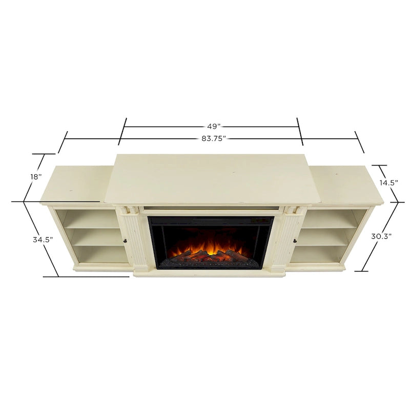Meuble TV avec cheminée électrique Tracey 84 Blanc vieilli
