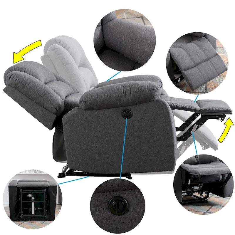Fauteuil inclinable électrique avec accoudoirs rembourrés et port USB