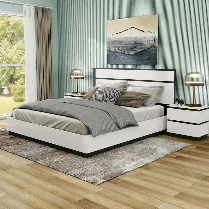 Chambre à coucher moderne en bois blanc 3 pièces avec plateforme (USB)