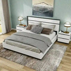 Chambre à coucher moderne en bois blanc 3 pièces avec plateforme (USB)