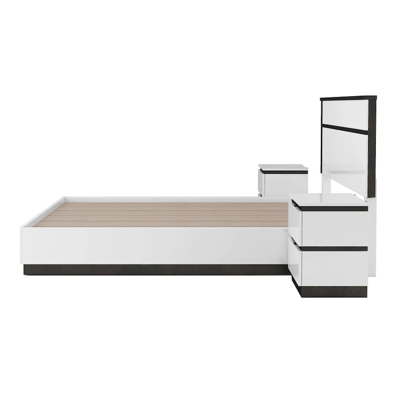 Chambre à coucher moderne en bois blanc 3 pièces avec plateforme (USB)