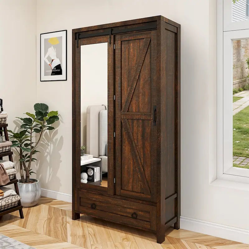 Armoire de rangement haute et large avec portes et miroir pleine longueur pour salle de bain