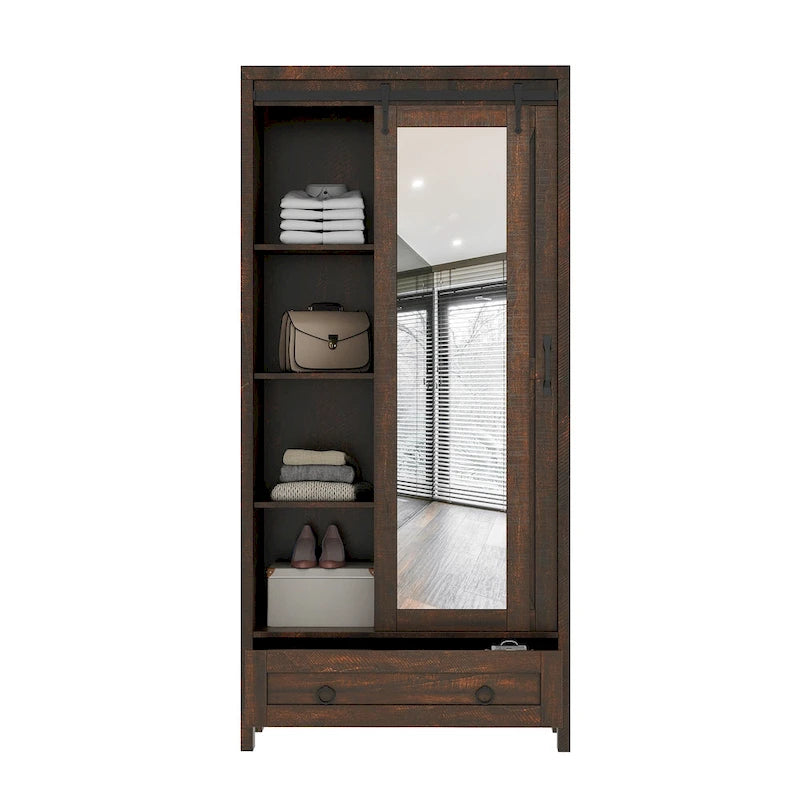 Armoire de rangement haute et large avec portes et miroir pleine longueur pour salle de bain