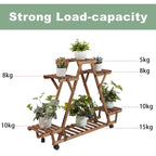 Étagère à plantes d'extérieur mobile en bois à 6 niveaux pour jardin