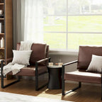 Fauteuils Modernes Vintage Rembourrés en Cuir PU, Fauteuils d'Appoint du Milieu du Siècle avec Cadre en Acier, Chaises de Salon (Lot de 2)
