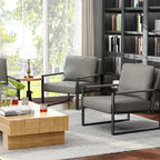 Fauteuils Modernes Vintage Rembourrés en Cuir PU, Fauteuils d'Appoint du Milieu du Siècle avec Cadre en Acier, Chaises de Salon (Lot de 2)