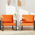 Fauteuils Modernes Vintage Rembourrés en Cuir PU, Fauteuils d'Appoint du Milieu du Siècle avec Cadre en Acier, Chaises de Salon (Lot de 2)