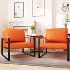 Fauteuils Modernes Vintage Rembourrés en Cuir PU, Fauteuils d'Appoint du Milieu du Siècle avec Cadre en Acier, Chaises de Salon (Lot de 2)