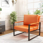 Fauteuils Modernes Vintage Rembourrés en Cuir PU, Fauteuils d'Appoint du Milieu du Siècle avec Cadre en Acier, Chaises de Salon (Lot de 2)