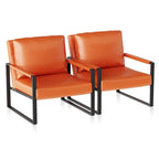Fauteuils Modernes Vintage Rembourrés en Cuir PU, Fauteuils d'Appoint du Milieu du Siècle avec Cadre en Acier, Chaises de Salon (Lot de 2)