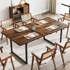 Table à manger extensible pour 6-8 personnes, table de salle à manger rectangulaire en bois avec cadre métallique