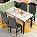 Ensemble table à manger 5 pièces pour 4 personnes, table de cuisine imitation marbre avec chaises en velours pour petits espaces, coin repas, salon