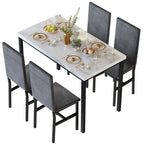 Ensemble table à manger 5 pièces pour 4 personnes, table de cuisine imitation marbre avec chaises en velours pour petits espaces, coin repas, salon