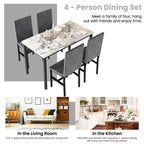 Ensemble table à manger 5 pièces pour 4 personnes, table de cuisine imitation marbre avec chaises en velours pour petits espaces, coin repas, salon
