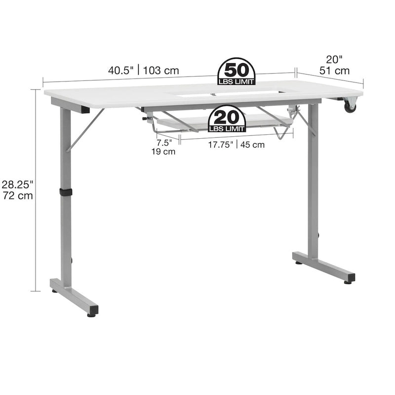 Table de couture pliante portable Rollaway II Argent/Blanc