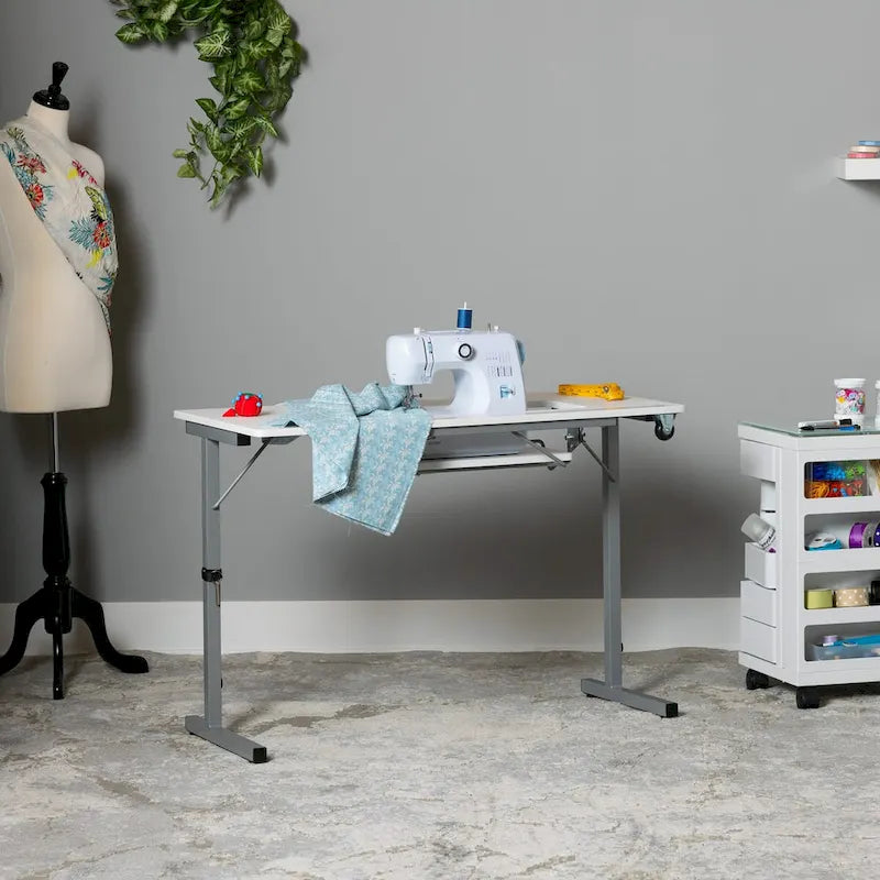 Table de couture pliante portable Rollaway II Argent/Blanc